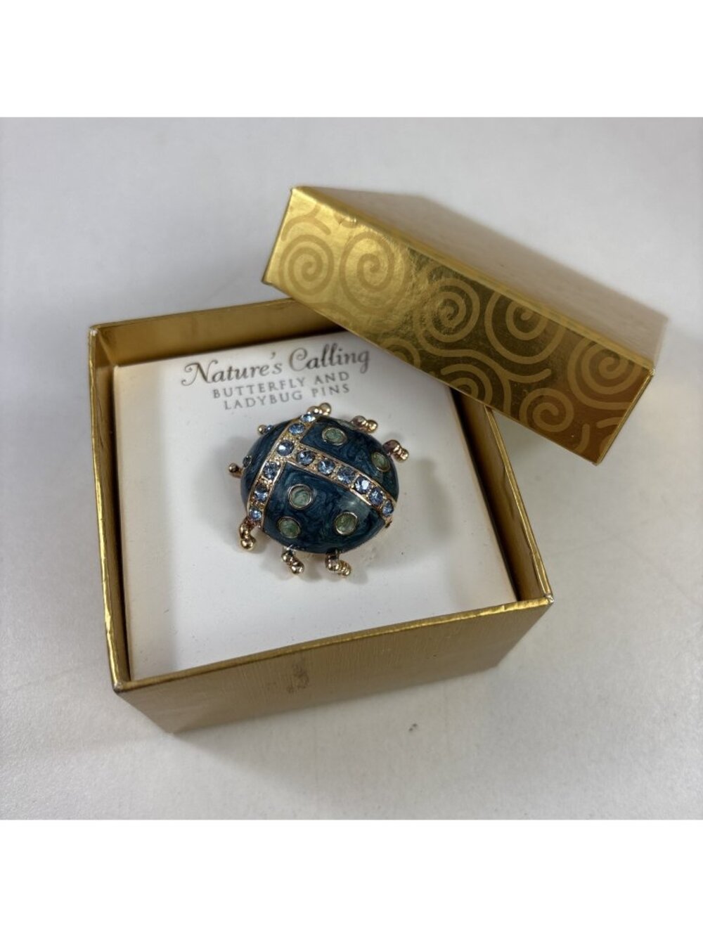 Vintage Jeweled Ladybug Scatter Pin Brooch Blue Green Gemstones Gold Tone
